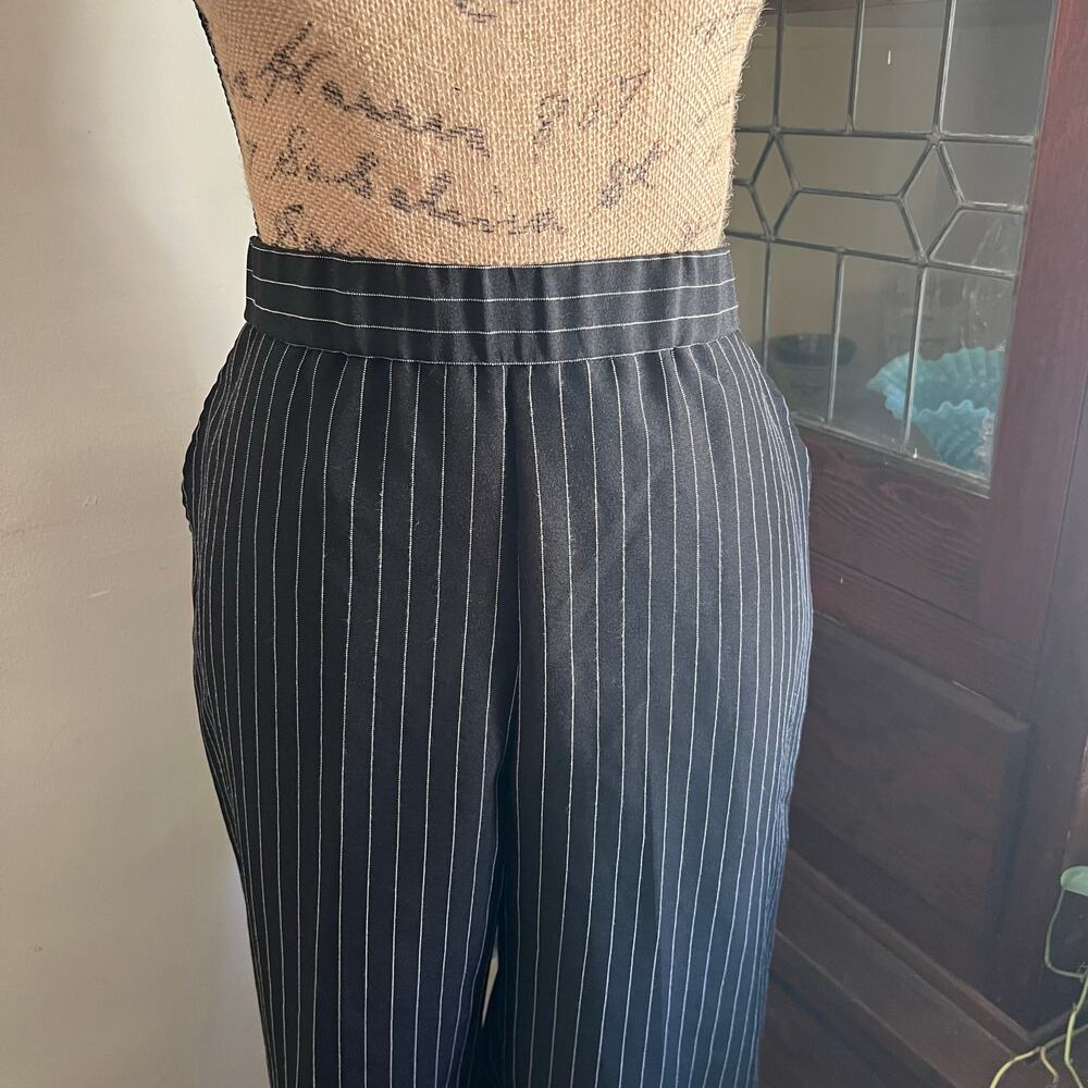 90s Y2K Vintage Roamans Black White Pinstripe Wide Leg Pants 10WP Soft Power - Picture 6 of 17
